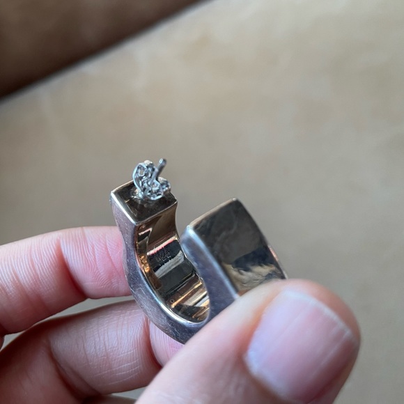 Heart ❤️ vintage 925 statement modernist earrings chunky geometric hoops - Picture 7 of 9